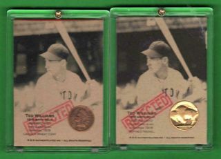 2 Rare Ted Williams Error Auth Ink Cards & 100,  Year Old Gold Plated Coin L 25