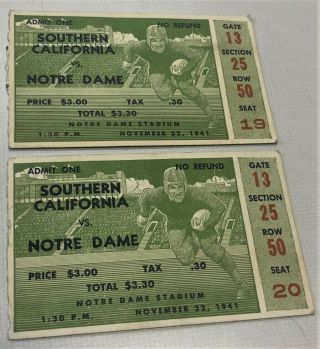 1941 Usc Vs Notre Dame Football Ticket Stubs (pair)