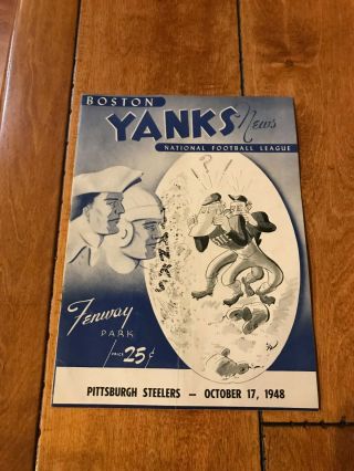 1948 Nfl Boston Yanks Vs Pittsburgh Steelers Program Football Oct 17 Fenway Park