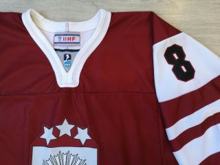 2011 TACKLA IIHF U20 Latvia Latvija Game Worn Ice Hockey Jersey Shirt Size L 8 5