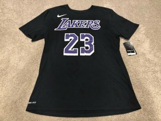 Nwt Mens Nike Dri - Fit Nba Lebron James Los Angeles Lakers T - Shirt Jersey L