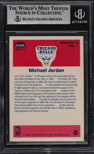 1986 Fleer Sticker Michael Jordan ROOKIE RC 8 BGS 9 (PWCC) 2