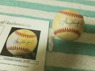 Sandy Koufax Signed Baseball,  Jsa Letter Of Authenticity.  With Full Story