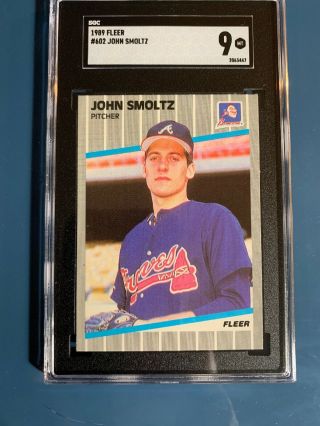 1989 Fleer 602 John Smoltz Atlanta Braves Rookie Card Sgc 9