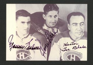 Maurice Richard/elmer Lach/toe Blake Hof Canadiens Triple Signed Auto 3x5 Photo