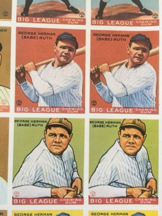 1933 Goudey BIG LEAGUE CHEWING GUM UNCUT Sheets,  Complete Set - REPRINTS,  254 Card 5