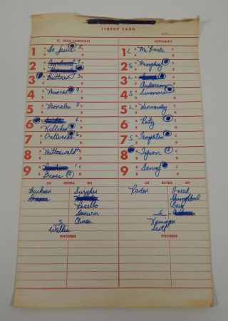 1977 St Louis Cardinals Vs Chicago Cubs Game Line Up Card 5/31 Brock