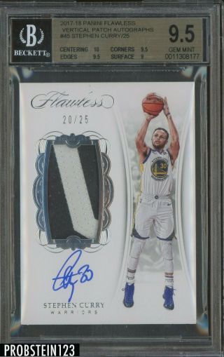 2017 - 18 Flawless Stephen Curry Warriors Patch Auto 20/25 Bgs 9.  5 W/ 10 Pop 4