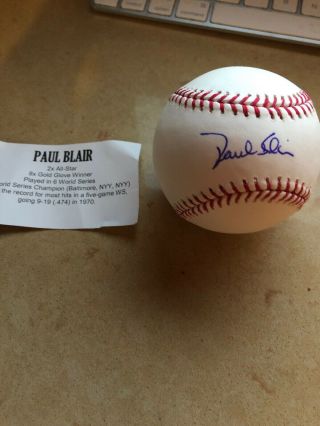 Paul Blair Autographed Baseball Tristar Authenticated