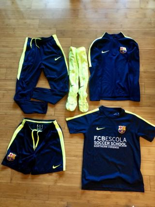 Youth Kids Nike Dri Fit Barcelona Soccer Uniform And Warm Up Set - Size Medium