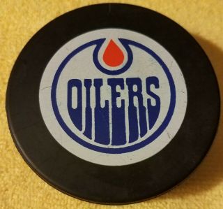 1980s Edmonton Oilers Inglasco Vintage Canada Nhl Official Game Puck Old Gem