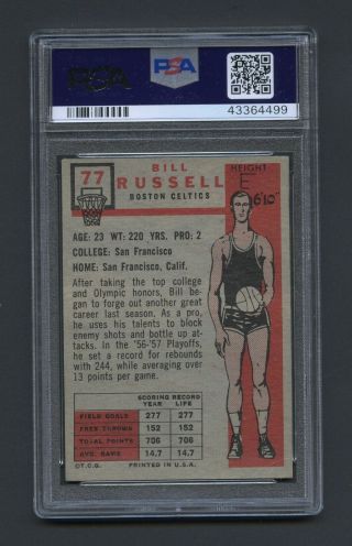 1957 Topps Basketball 77 Bill Russell PSA 2 Good 2