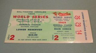 1969 Baltimore Orioles York Mets Baseball World Series Game 2 Ticket Stub