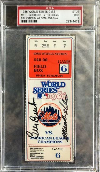 1986 World Series Game 6 Ticket Bill Buckner Mookie Wilson Auto Signed Psa Mets
