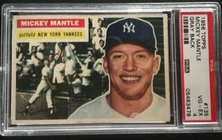1956 Topps Mickey Mantle 135 Psa 4 Vg - Ex Perfectly Centered