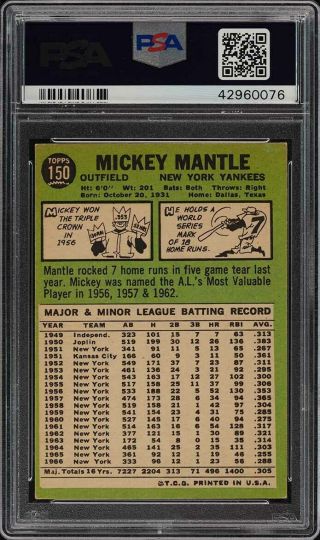 1967 Topps Mickey Mantle 150 PSA 2 GD (PWCC) 2