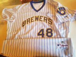 Mike Dejean 2003 Milwaukee Brewers Game Signed Throwback Jersey Mlb Holo