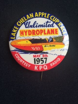 Lake Chelan Apple Cup Race 1957 Button Vintage Pin Hydroplane Unlimited