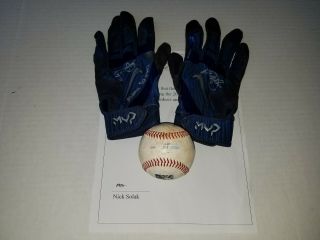Nick Solak York Yankees Game Autograph Batting Gloves & Baseball