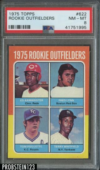 1975 Topps 622 Rookie Outfielders W/ Fred Lynn Boston Red Sox Rc Psa 8 Nm - Mt