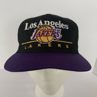 Vintage 90s Los Angeles Lakers Adjustable Snapback Twins Hat Cap Black Vtg