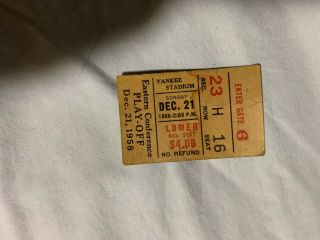 1958 York Giants Vs.  Cleveland Browns Eastern Conference Playoff Ticket Stub