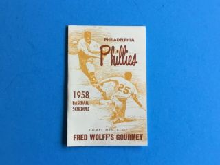 1958 Philadelphia Phillies Baseall Pocket Schedule