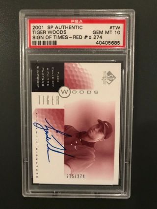 2001 Sp Authentic Sott Red Tw Tiger Woods Golf Rookie Rc Card Auto Psa 10