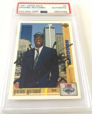 Dikembe Mutombo Signed Autographed 1991 Upper Deck Rookie Card 3 Psa