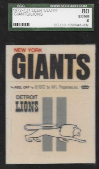 1972 Fleer Football Cloth Patches York Giants Lions Nfl Team Logo Sgc Graded
