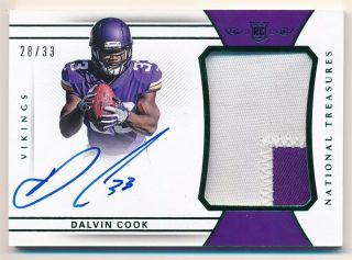 Dalvin Cook 2017 National Treasures Rookie Green Auto 2 Color Patch Sp /33 $400