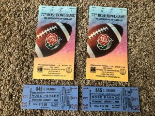 1986 72nd Rose Bowl & Parade Ticket Stubs Iowa Hawkeyes Vs Washington Huskies
