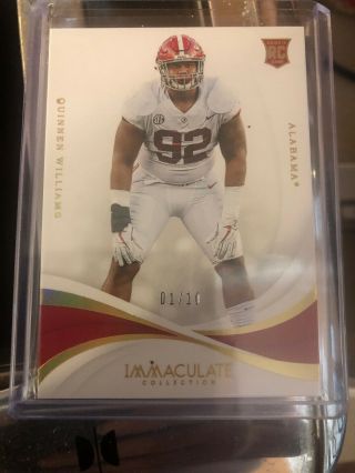 2019 Immaculate Quinnen Williams Rc Very Rare 1/10