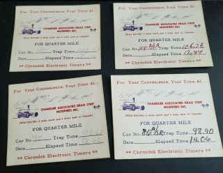 Vintage Drag Racing Time Slips Chandler Assoc.  Drag Strip 1950 