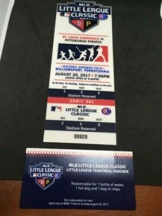 2017 Inaugural Mlb Little League Classic Ticket & Meal Voucher - Rare