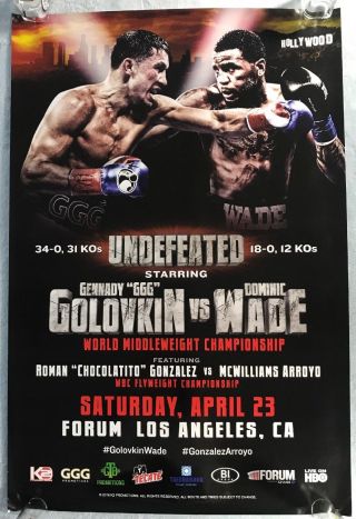 Gennady Ggg Golovkin Vs Dominic Wade 24 X 36 Official Fight Poster Boxing