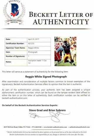 BECKETT - BAS REGGIE WHITE GREEN BAY PACKERS AUTOGRAPHED - SIGNED 8X10 PHOTO A01225 5