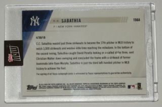 2019 C.  C.  Sabathia Signed 3000 Strikeouts 250 Wins Topps Now 58/99 Card 156a