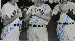Ted Williams Joe DiMaggio Ralph Kiner Signed Auto 8x10 B&W Photo Pix PSA/DNA 2