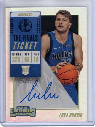 2018 - 19 Panini Contenders Auto Luka Doncic The Finals Ticket Rc Autograph 46/49