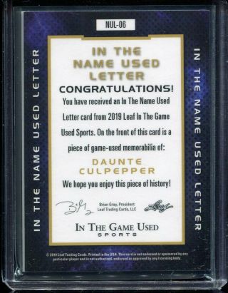 2019 Leaf ITG Game Daunte Culpepper Game Worn Letter Jersey Patch ed 3/9 2
