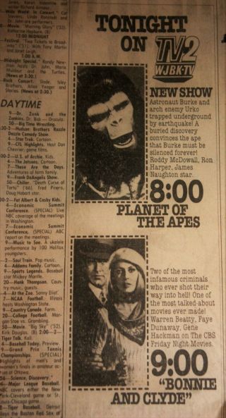 Orig Vtg Newspaper Advs - Planet of The Apes - Movies/TV Show 1968 - 1970s 2