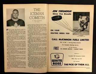 1957 Maple Leaf Gardens NHL Hockey Program VTG Leafs vs Rangers Tod Sloan 2