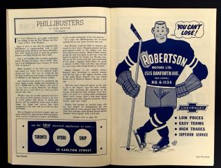 1957 Maple Leaf Gardens NHL Hockey Program VTG Leafs vs Rangers Tod Sloan 4