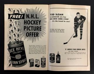 1957 Maple Leaf Gardens NHL Hockey Program VTG Leafs vs Rangers Tod Sloan 8