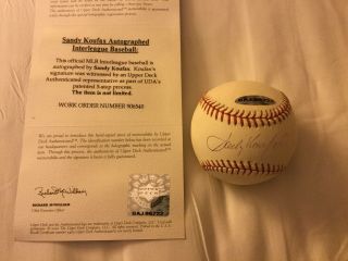 Sandy Koufax Signed Official Major League Baseball Upperdeck And Mlb Holo
