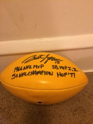 Bart Starr Green Bay Packers Autographed Yellow Football With Inscriptions W/coa