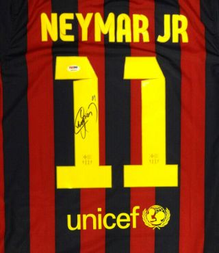 Barcelona Qatar Airways Neymar Jr.  Autographed Red & Blue Jersey M Psa 94253