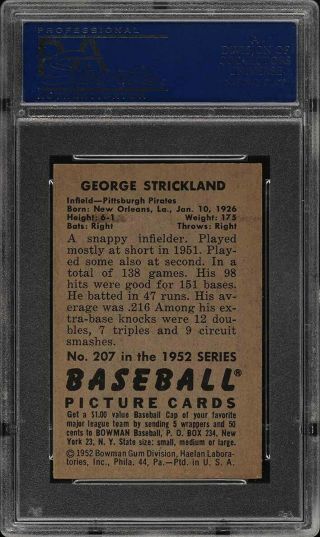 1952 Bowman SETBREAK George Strickland 207 PSA 8 NM - MT (PWCC) 2