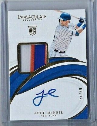 Jeff Mcneil 2019 Immaculate 3 Color True Rpa Rookie Patch Auto 54/99 Mets